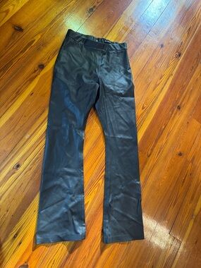 Black Faux Leather slight flare-Leg Pants
